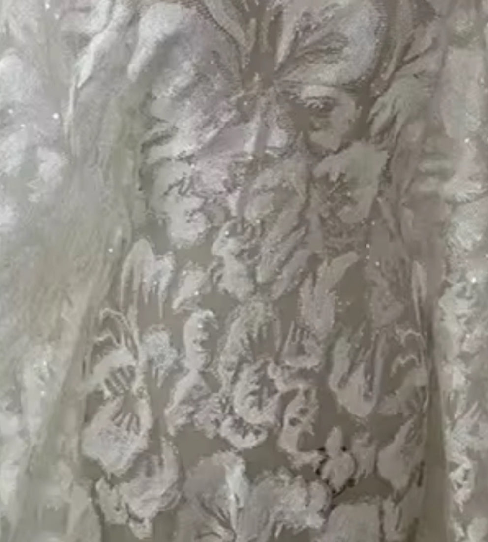 NEW $875 Serra Floral White Strapless Lace Wedding Gown