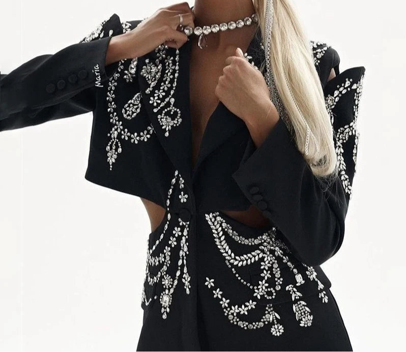 NEW Retail $425 Diamanté Couture Hand Embellished Black Women's Jacket