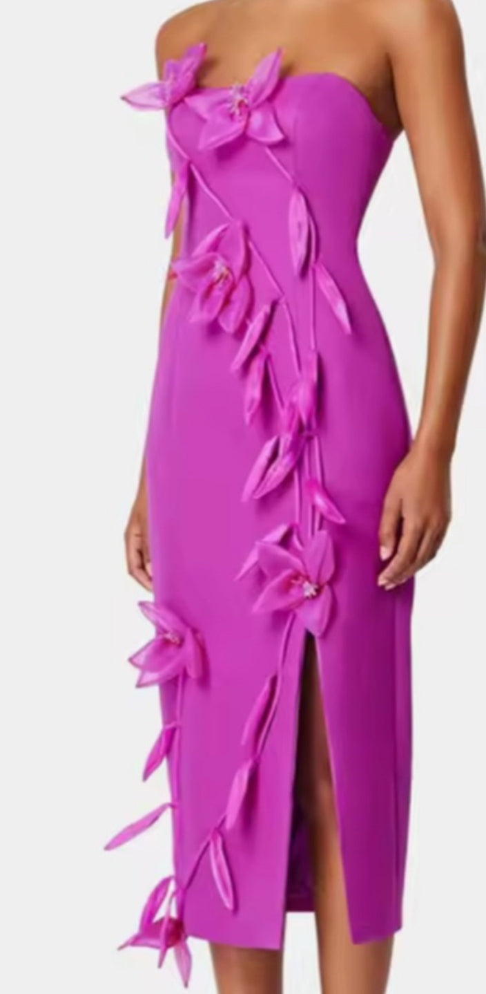 NEW $388 Rosie Pink Floral Appliqué Midi Dress