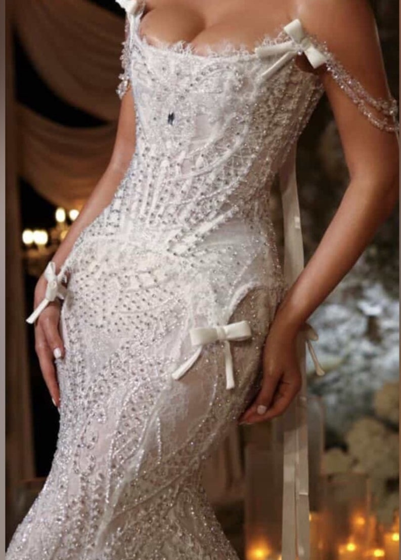 NEW $5785 Celes Vera Crystal Corset Couture Gown