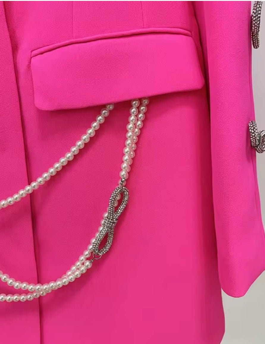 NEW $198 Lea Crystal Bow Cut out Pink Viral Blazer