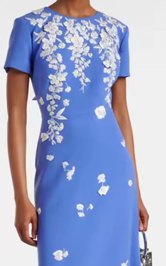 NEW $689 Falling Blossom Elegant Blue Floral-Embroidered Bow Women's Gown