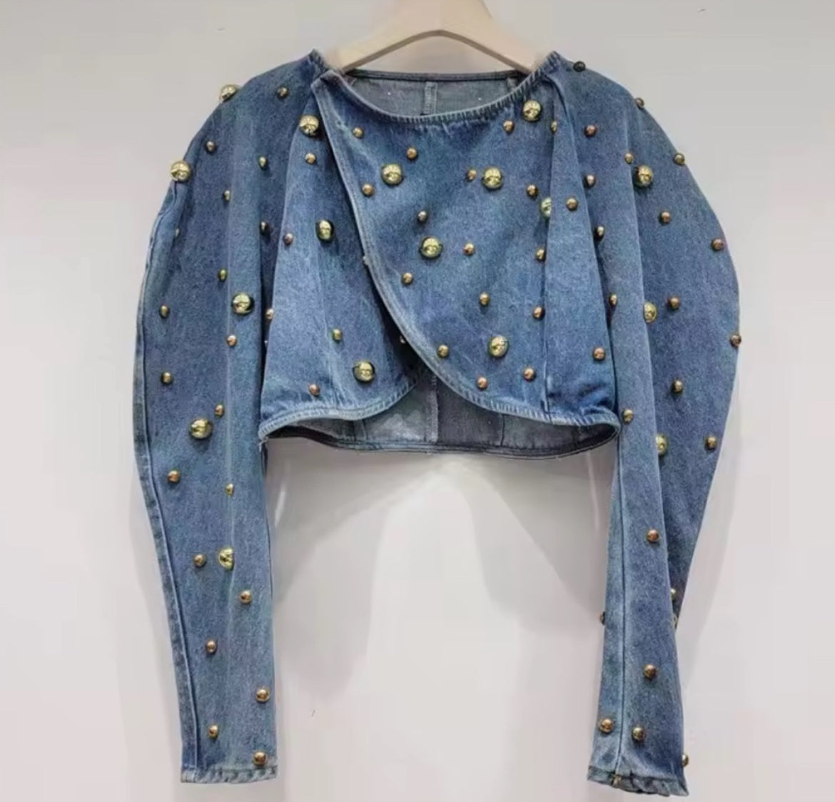 NEW $98 Pop Culture Blue Denim Embellished Women's Top