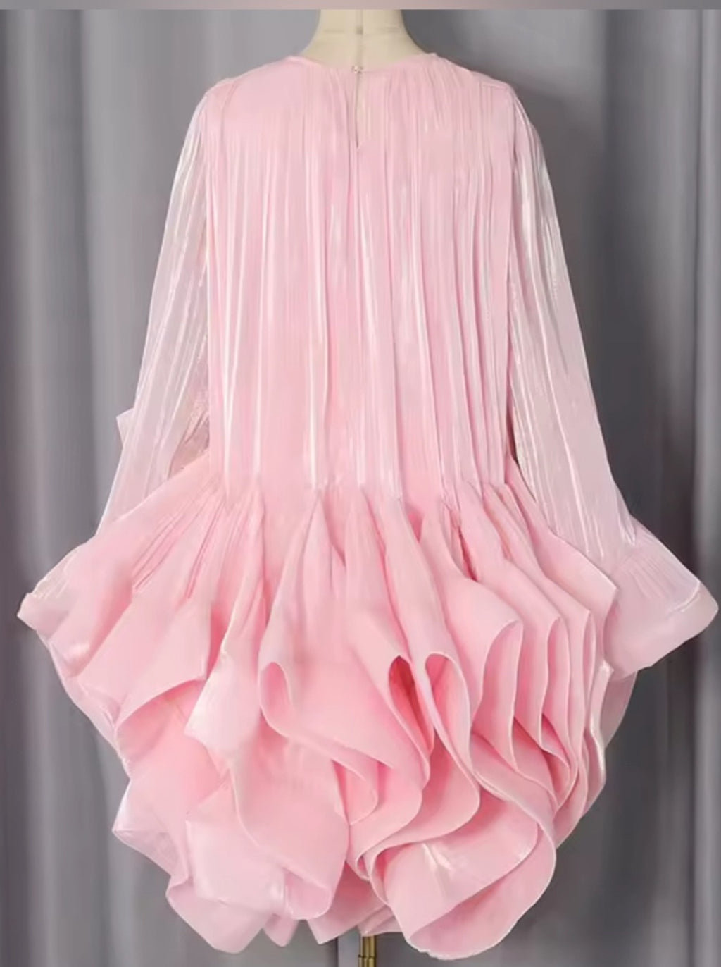 NEW $475 Sculptural Couture Pink Ruffle Mini Dress