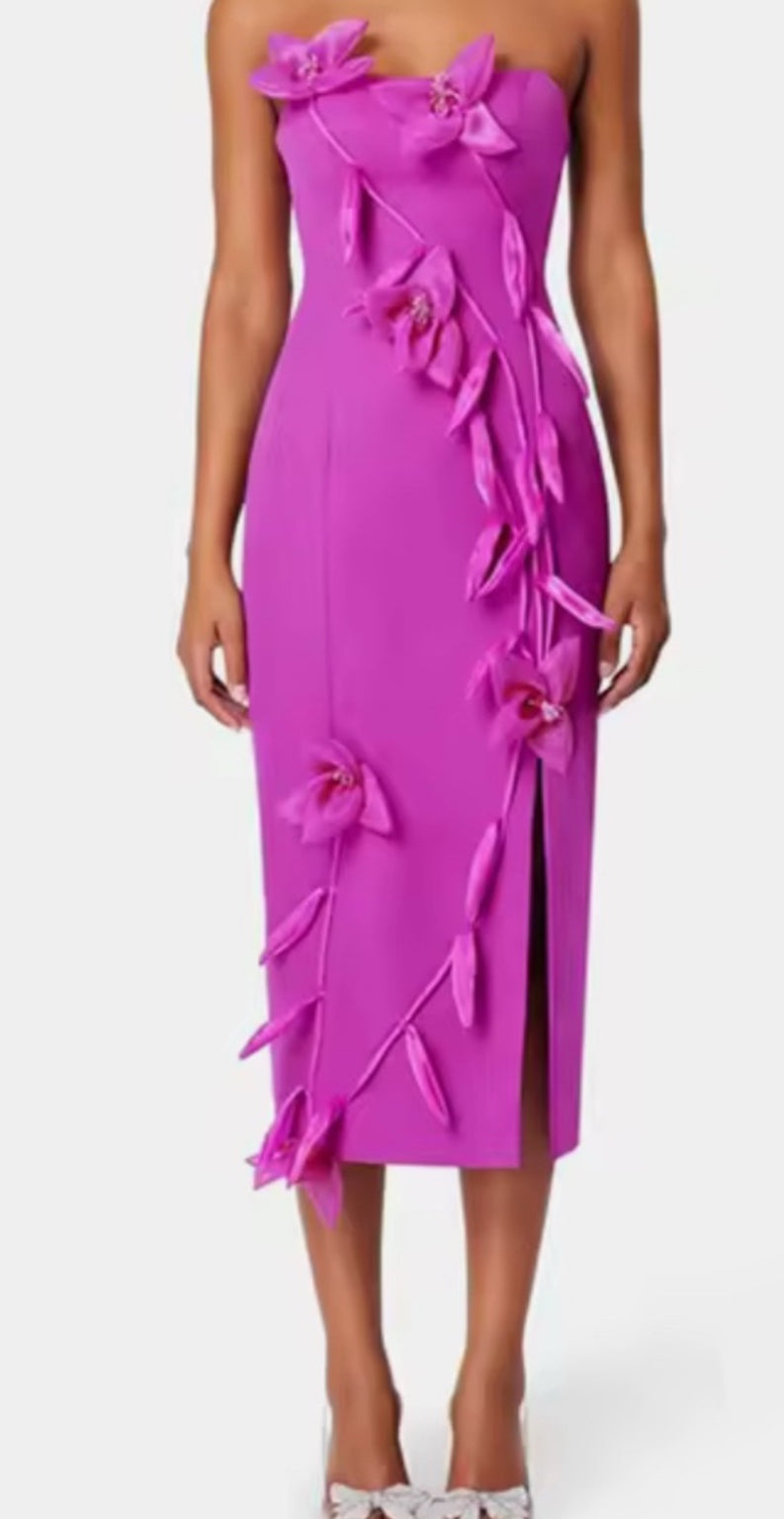 NEW $388 Rosie Pink Floral Appliqué Midi Dress