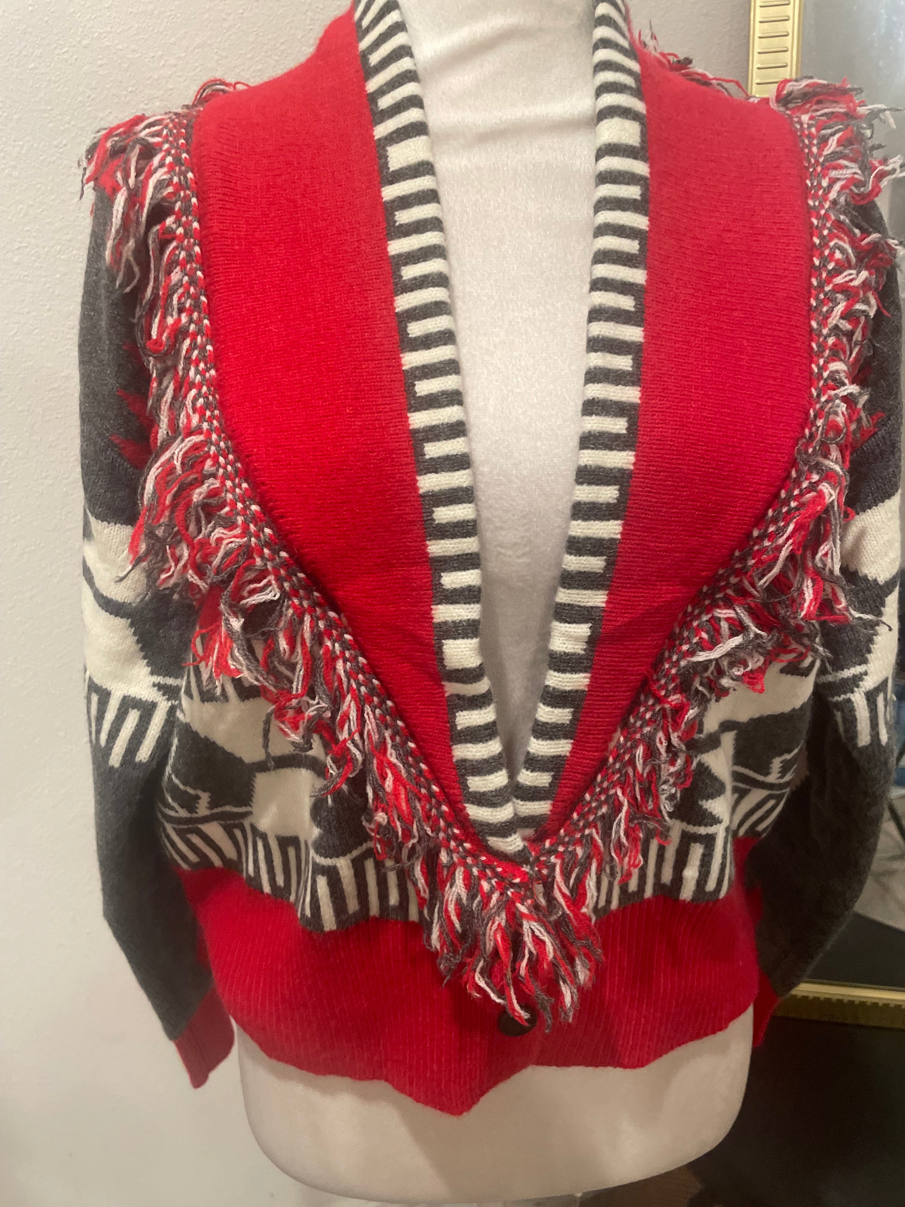 NEW Tribal Bright Red and Gray Women's Sweater