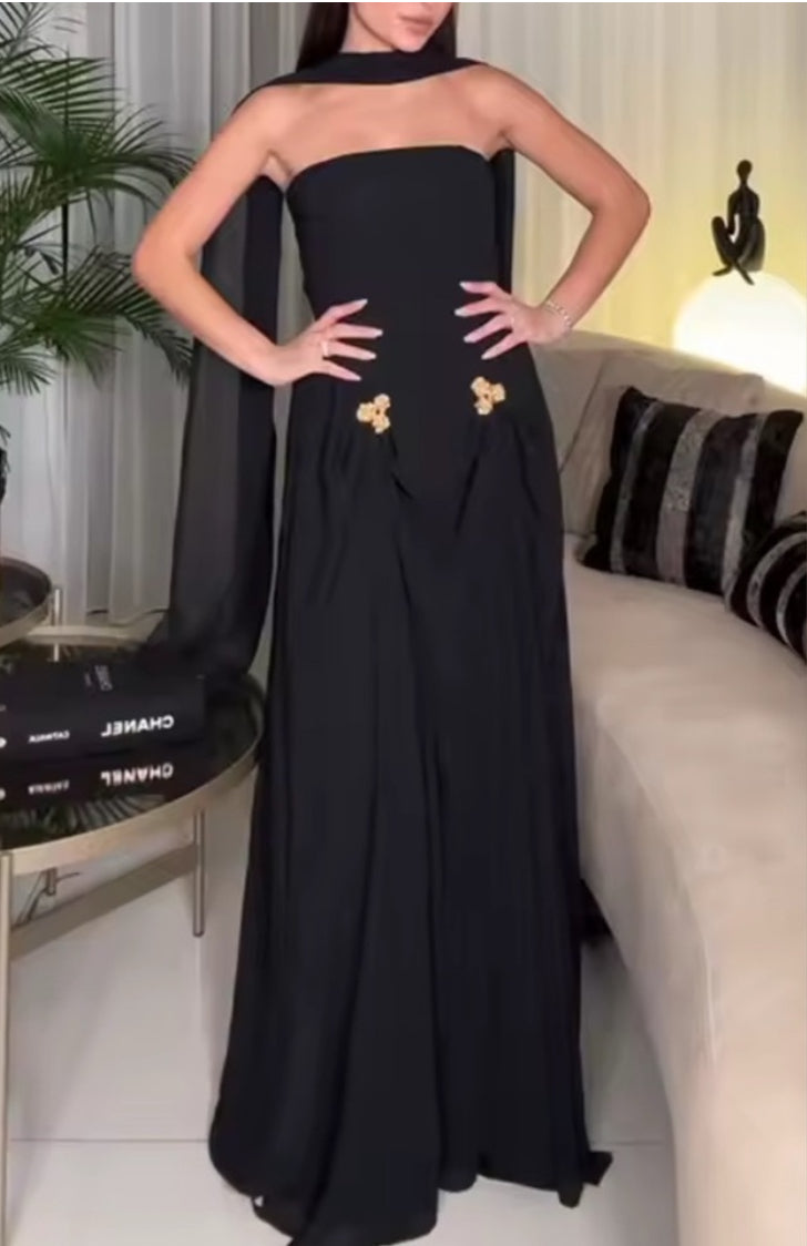 NEW $498 Melina Elegant Black Evening Gown