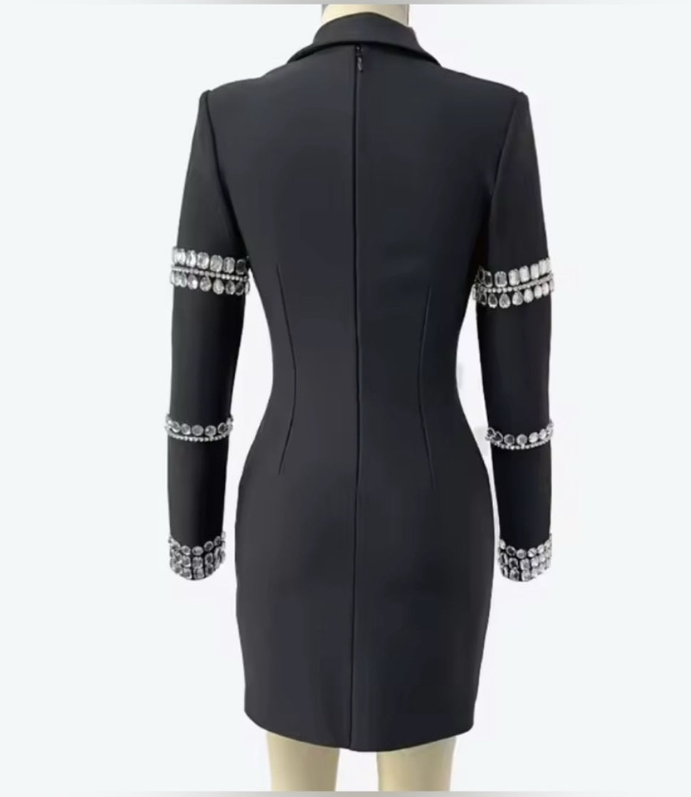 NEW Retail $189 Kelly K Crystal Black Blazer Dress with Crystal Accents