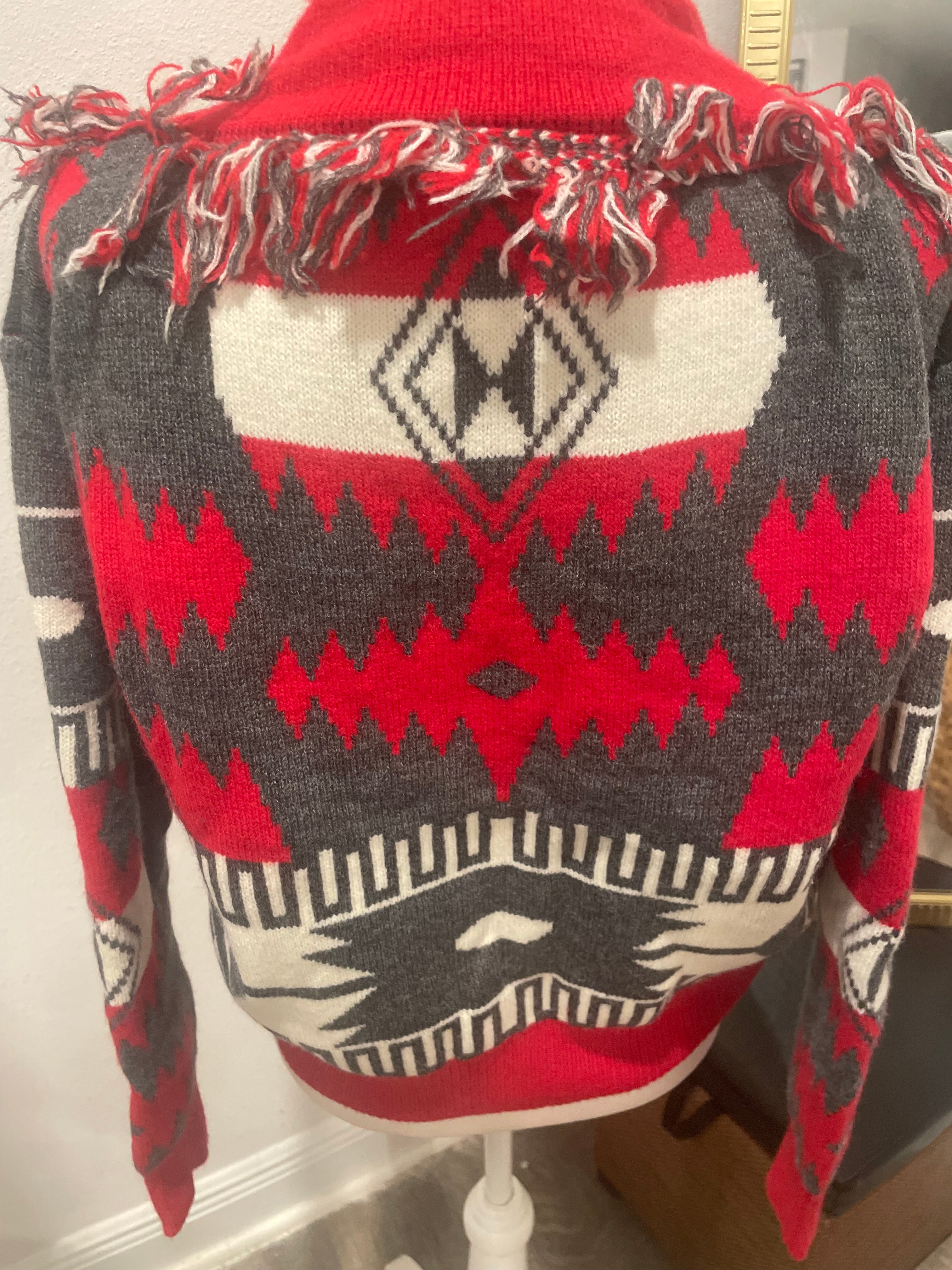NEW Tribal Bright Red and Gray Women's Sweater