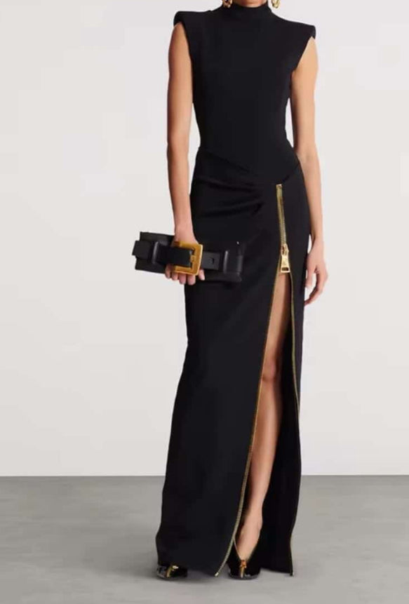 NEW $398 The Noir Structured Column Zip Dress
