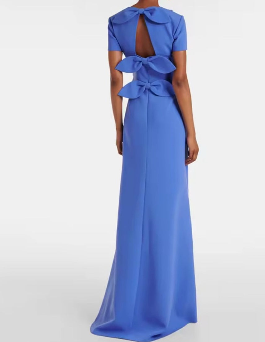 NEW $689 Falling Blossom Elegant Blue Floral-Embroidered Bow Women's Gown