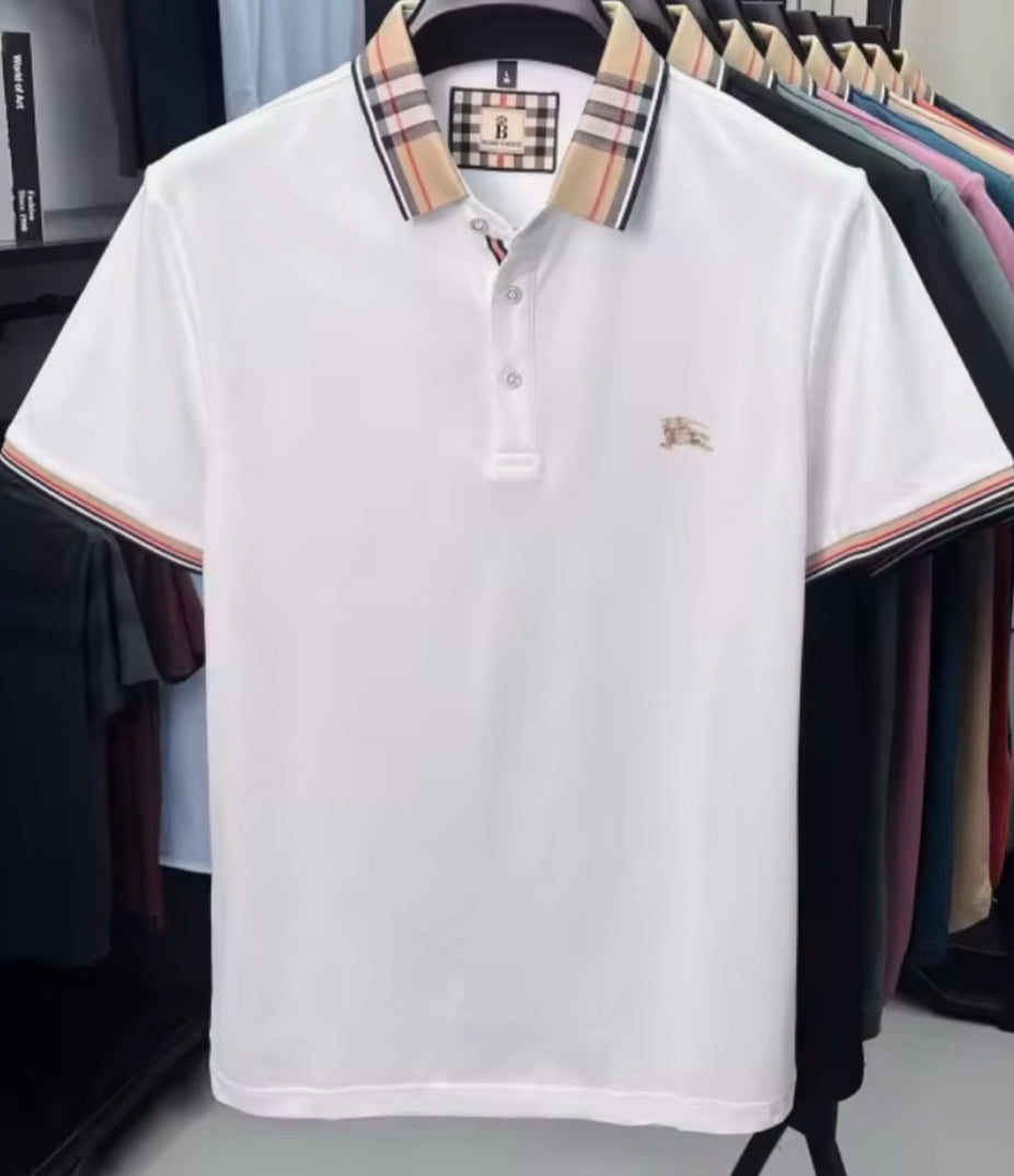 NEW White and Black Cody Check Collar Polo Shirt with Checkered Collar Bundle