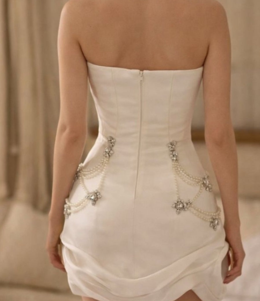 NEW Addison Leon White Strapless Dress with Embellishments