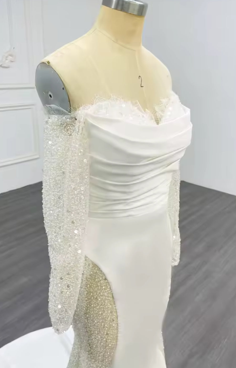 NEW $895 Time and Lace Elegant White Off-Shoulder Gown