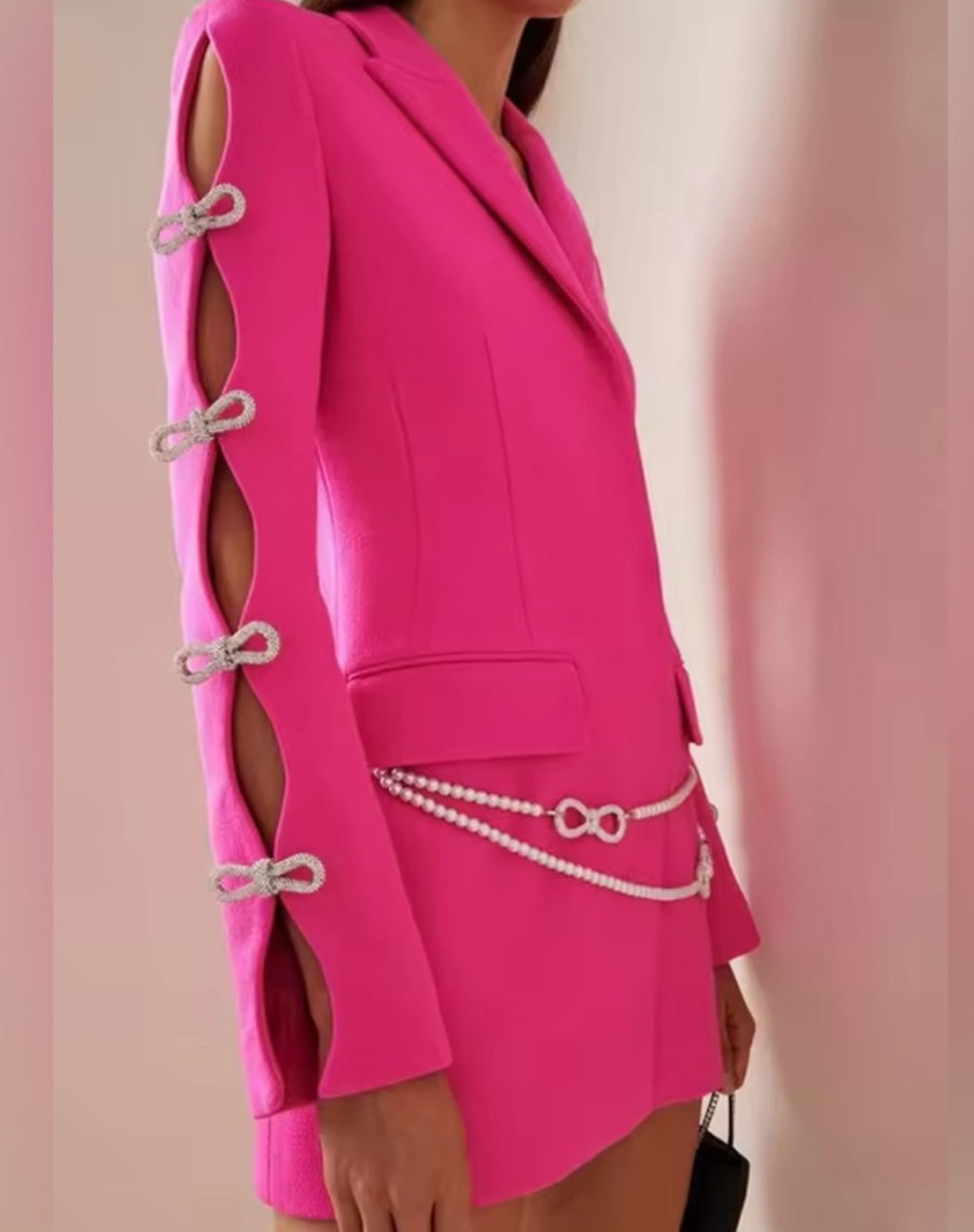 NEW $198 Lea Crystal Bow Cut out Pink Viral Blazer