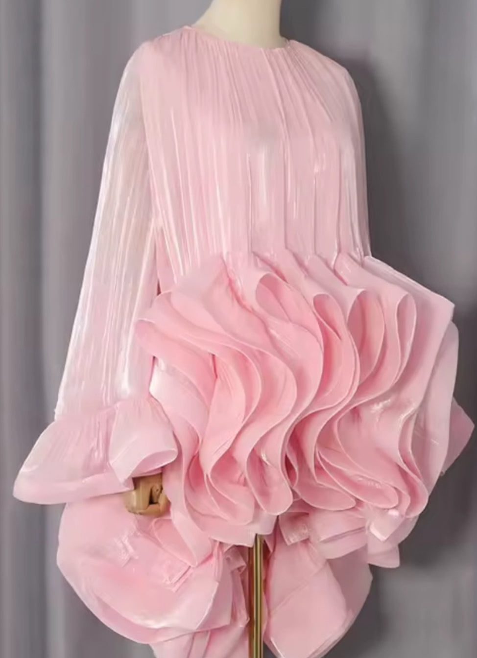 NEW $475 Sculptural Couture Pink Ruffle Mini Dress