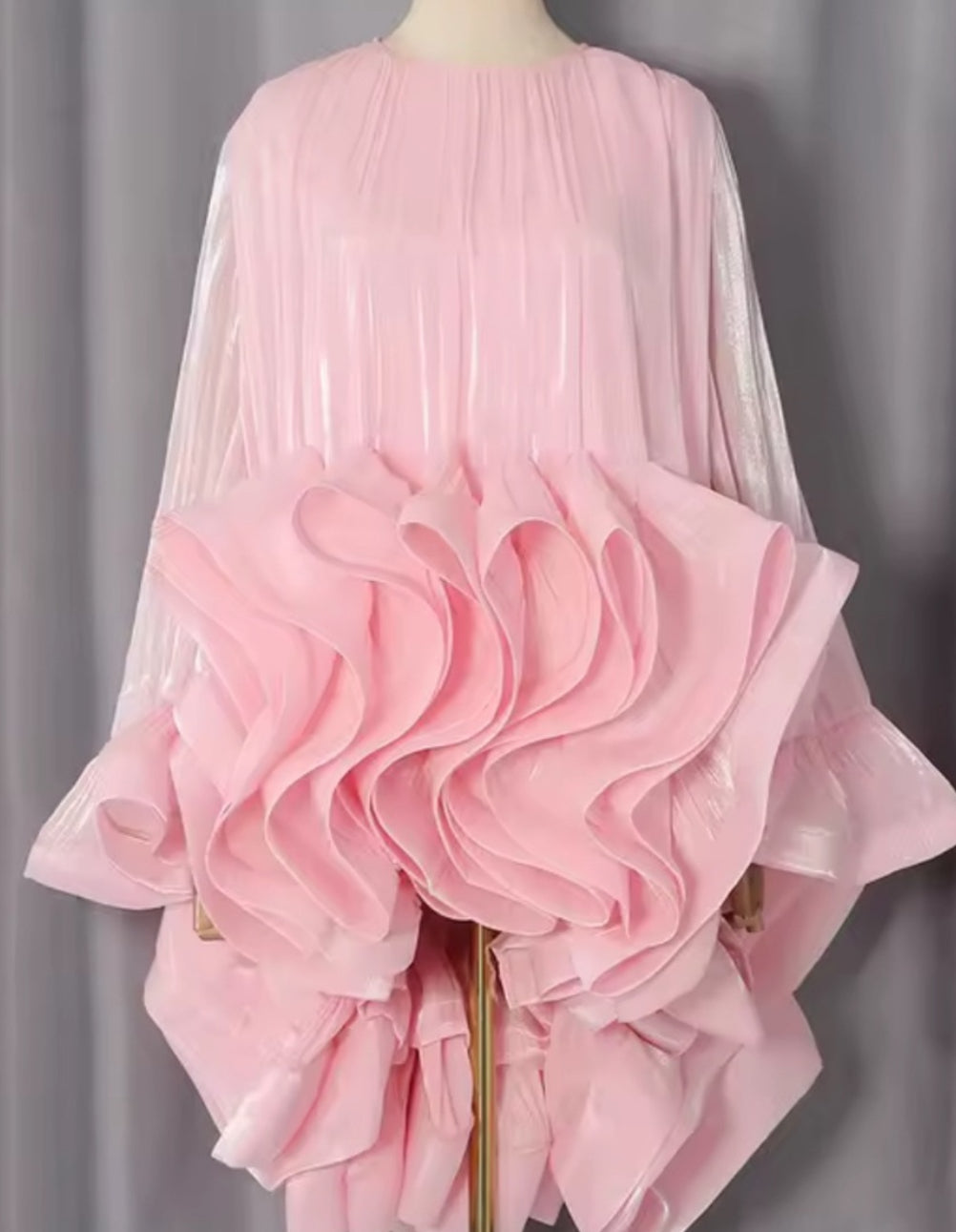 NEW $475 Sculptural Couture Pink Ruffle Mini Dress