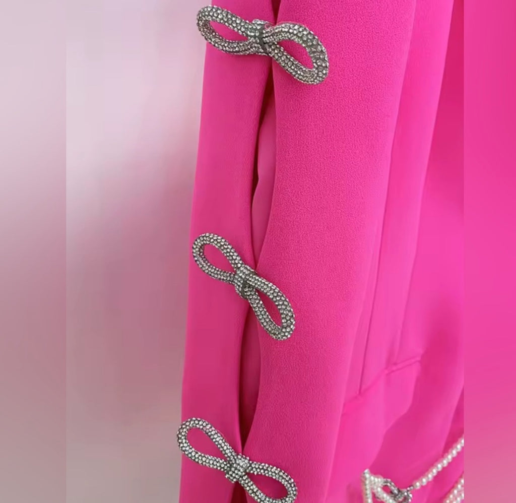 NEW $198 Lea Crystal Bow Cut out Pink Viral Blazer