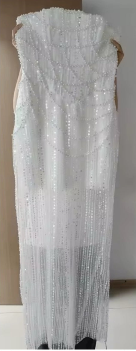 NEW $685 Old Hollywood Beaded Strapless White Dress