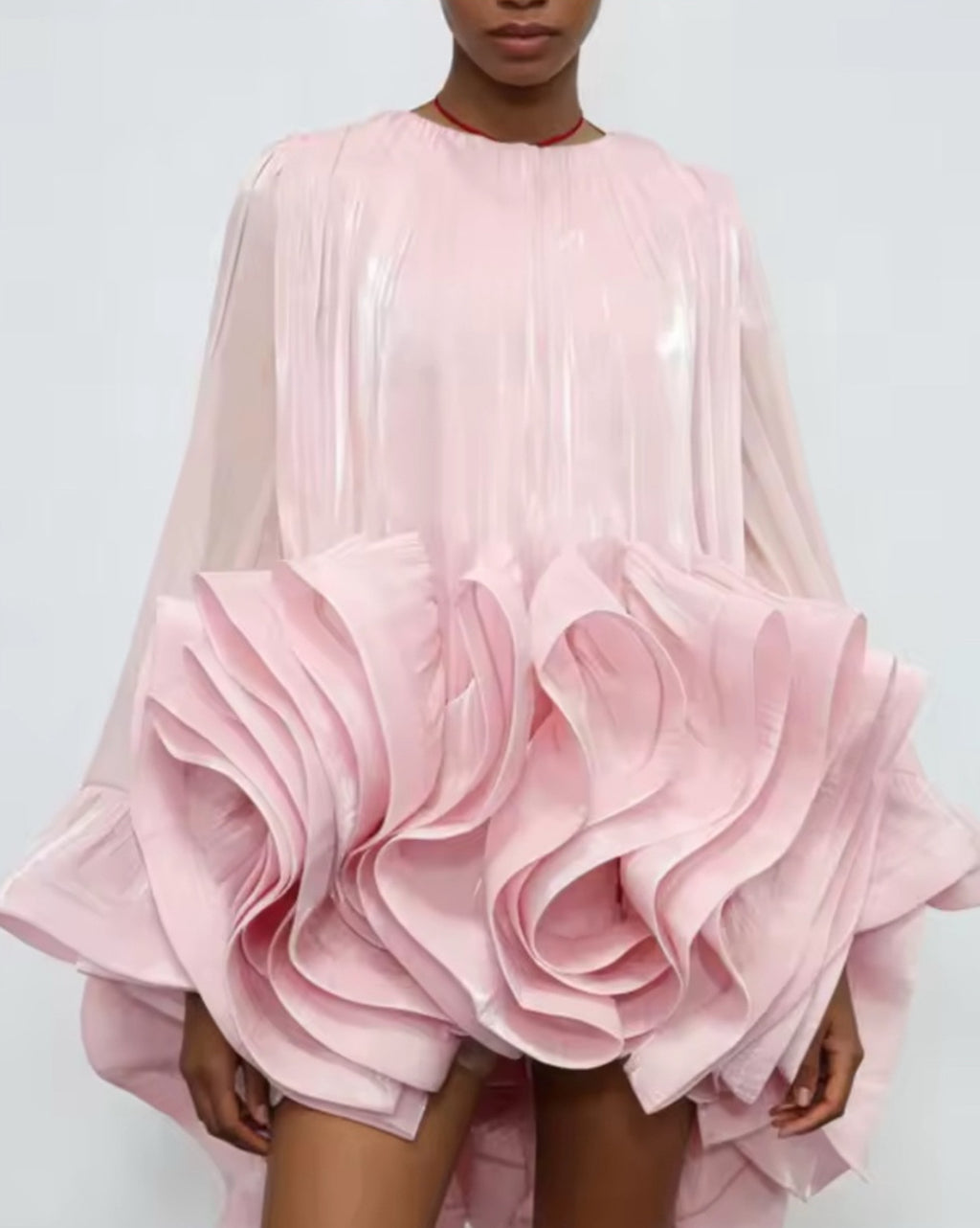 NEW $475 Sculptural Couture Pink Ruffle Mini Dress