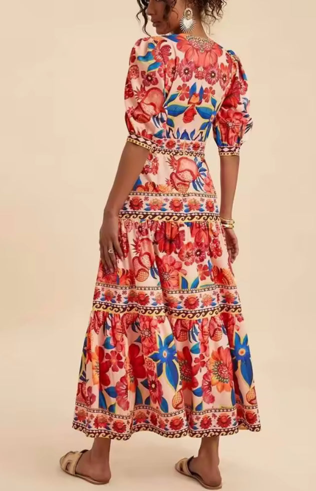 NEW $125 Rio V-Neck Maxi Dress in Pink and Red