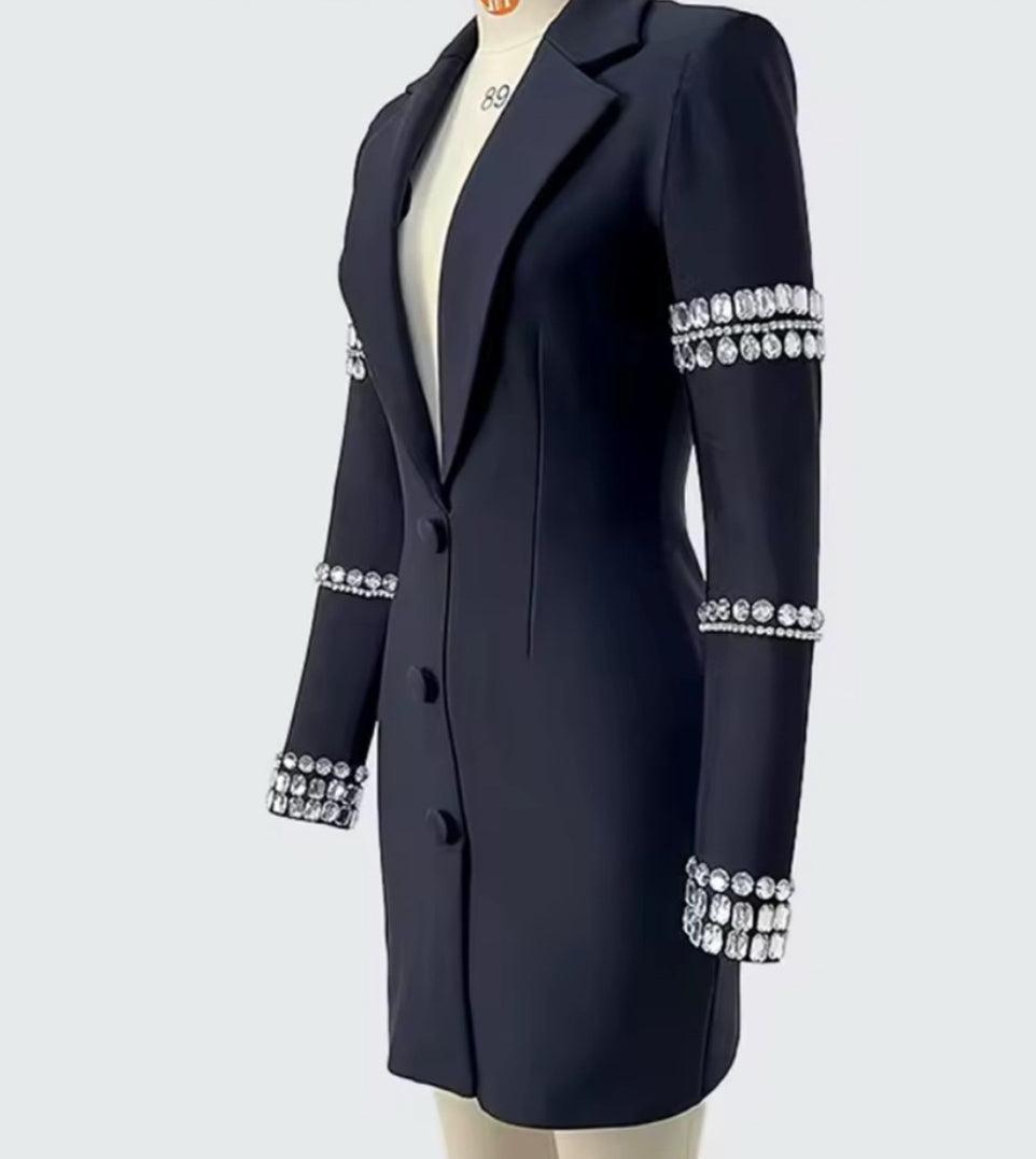 NEW Retail $189 Kelly K Crystal Black Blazer Dress with Crystal Accents