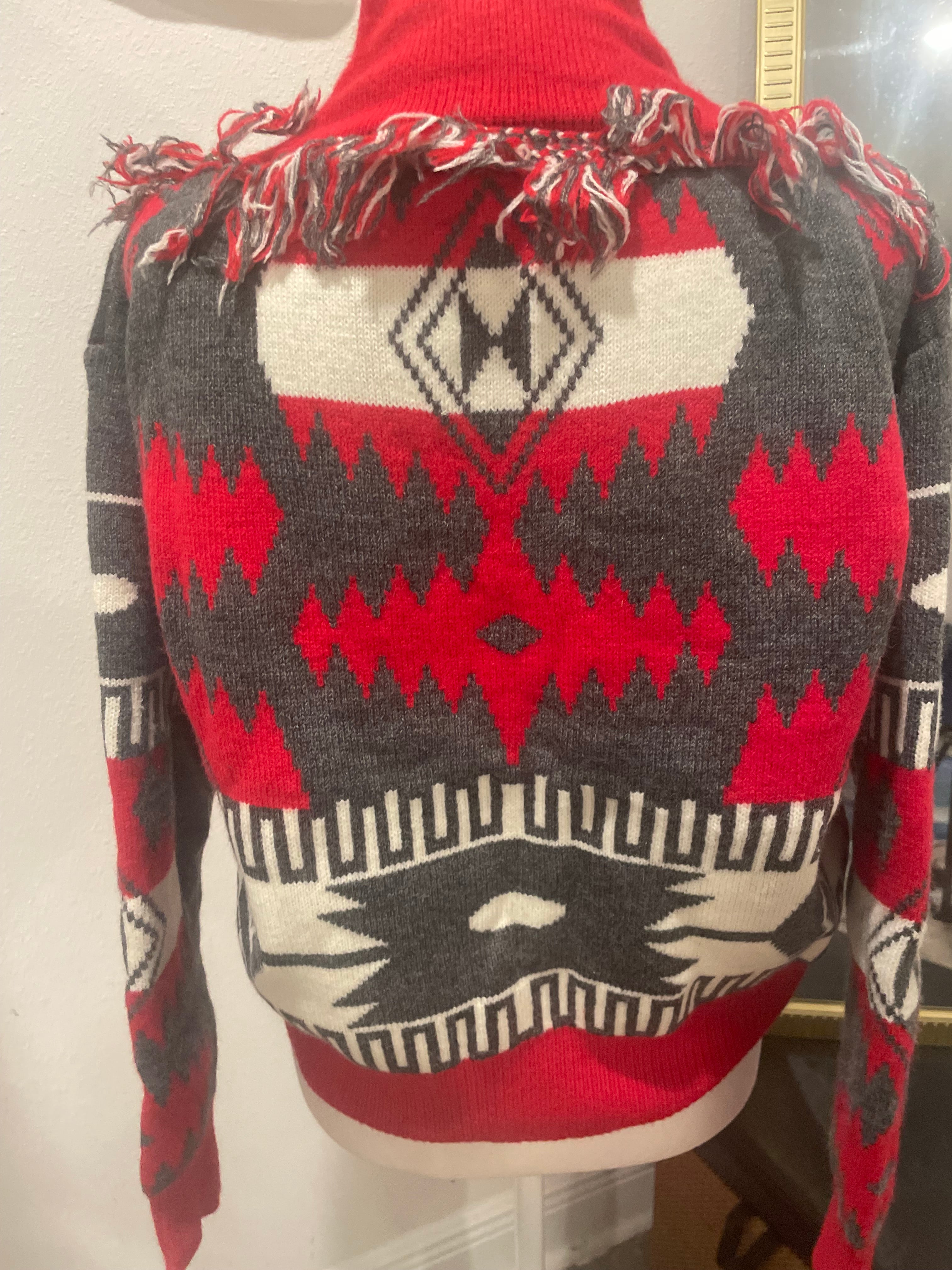 NEW Tribal Bright Red and Gray Women's Sweater