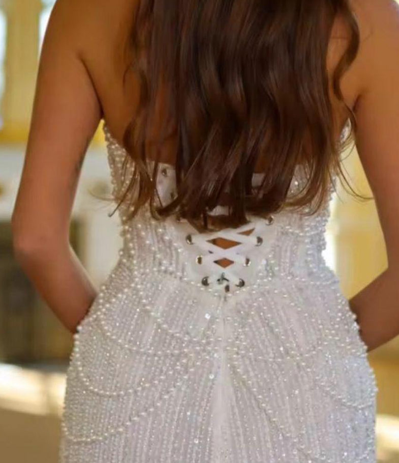 NEW $625 Old Hollywood in short Elegant White Strapless Beaded Dress