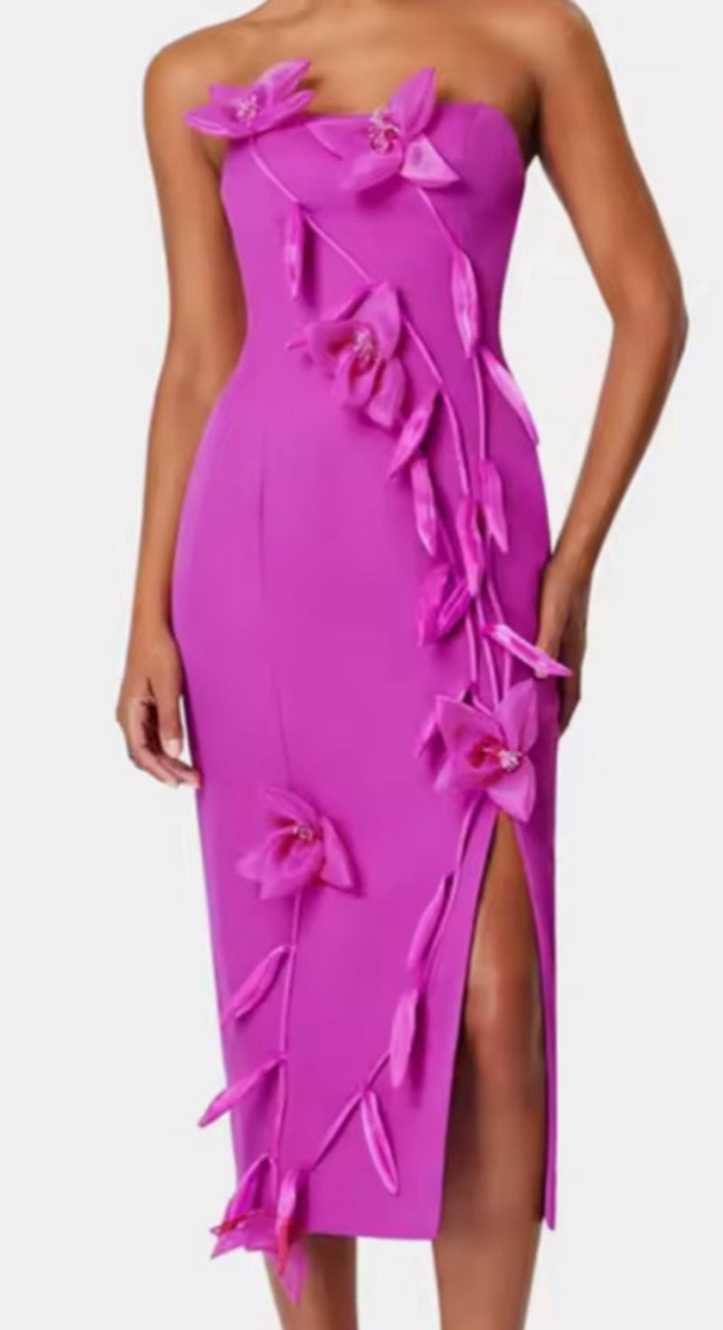 NEW $388 Rosie Pink Floral Appliqué Midi Dress