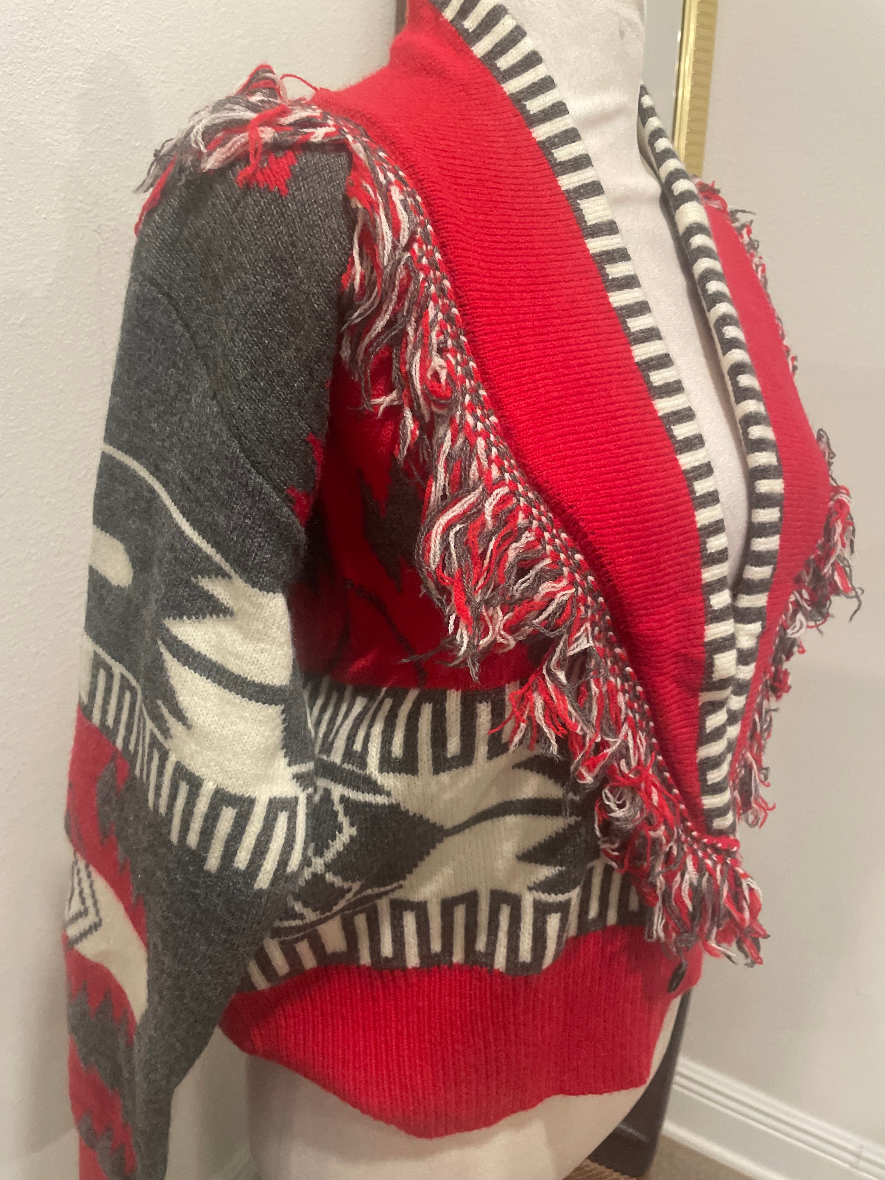 NEW Tribal Bright Red and Gray Women's Sweater
