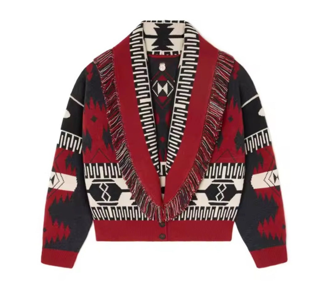 NEW Tribal Bright Red and Gray Women's Sweater