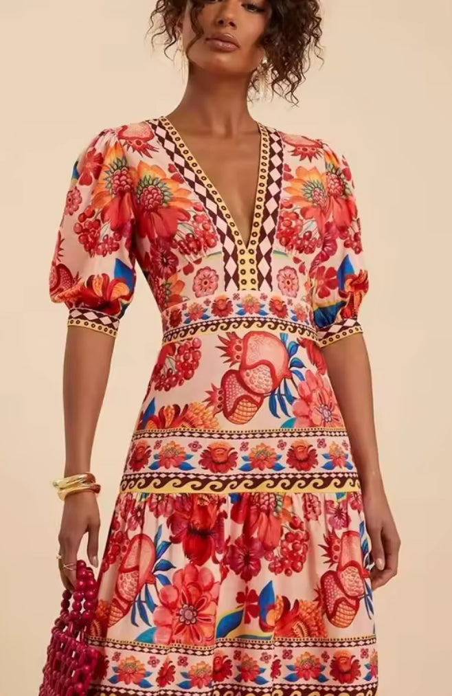 NEW $125 Rio V-Neck Maxi Dress in Pink and Red