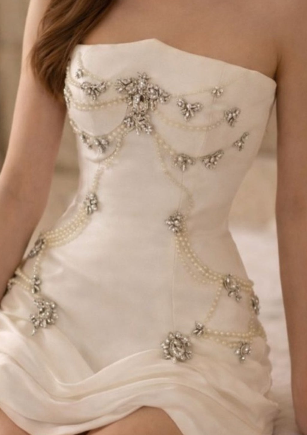 NEW Addison Leon White Strapless Dress with Embellishments