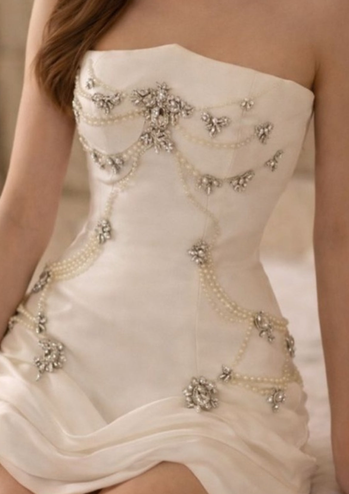 NEW Addison Leon White Strapless Dress with Embellishments