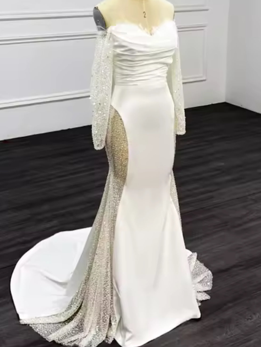 NEW $895 Time and Lace Elegant White Off-Shoulder Gown