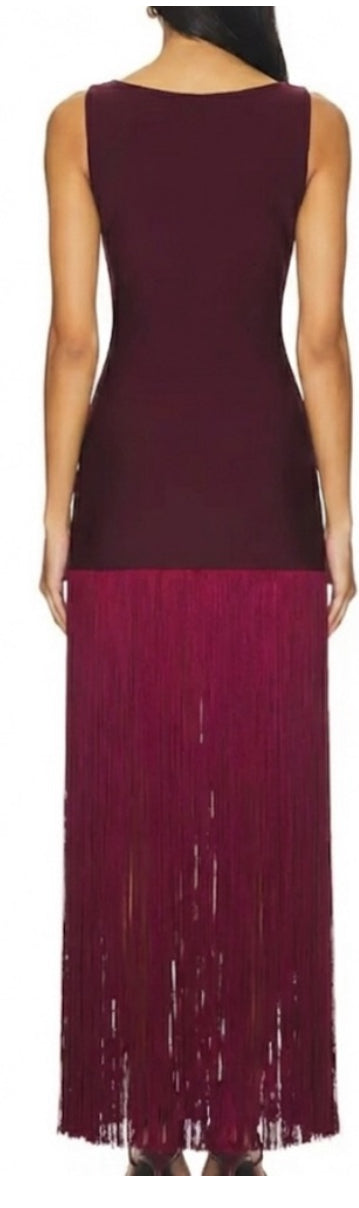 NEW $368 Belle in Burgundy Fringe Maxi Dress