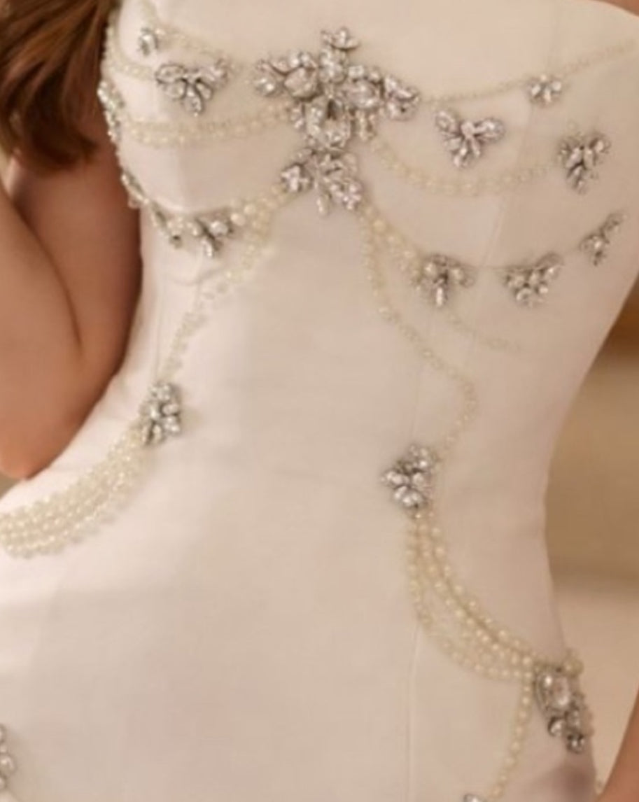 NEW Addison Leon White Strapless Dress with Embellishments
