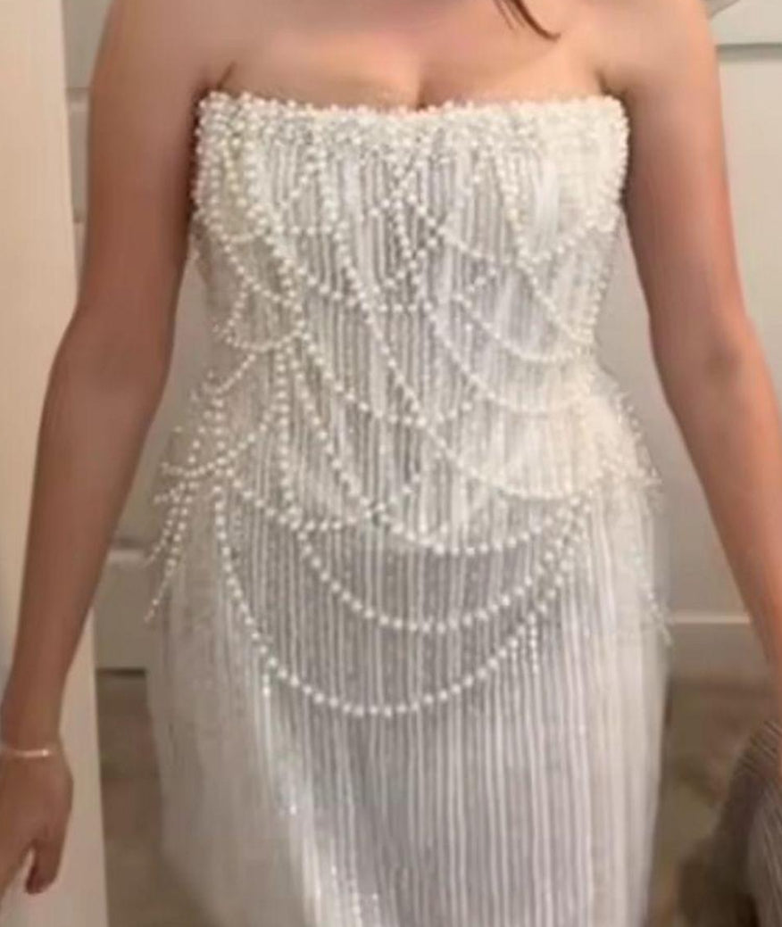 NEW $625 Old Hollywood in short Elegant White Strapless Beaded Dress