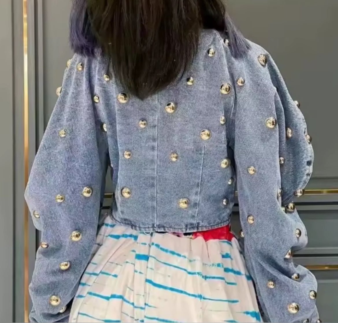 NEW $98 Pop Culture Blue Denim Embellished Women's Top