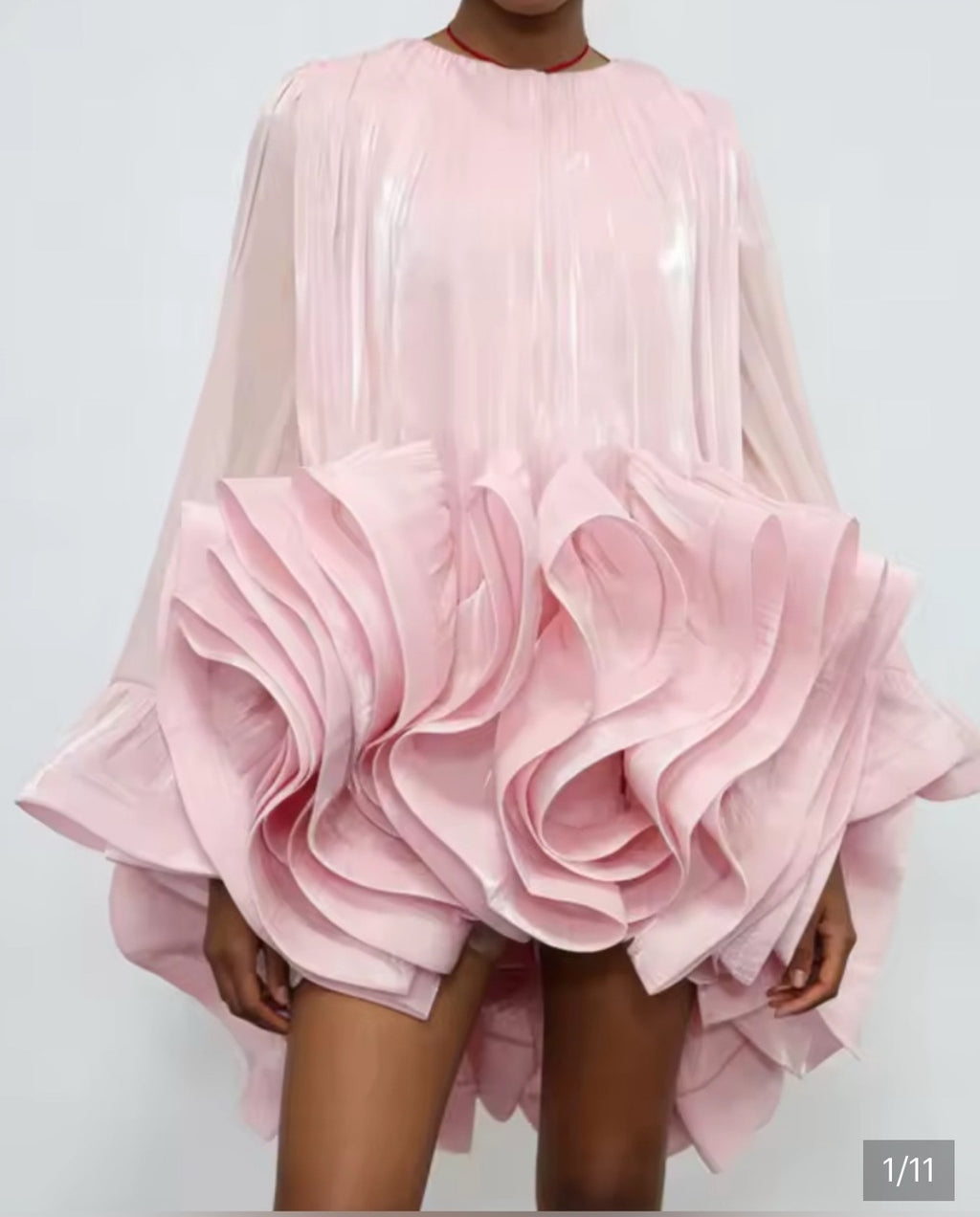 NEW $475 Sculptural Couture Pink Ruffle Mini Dress