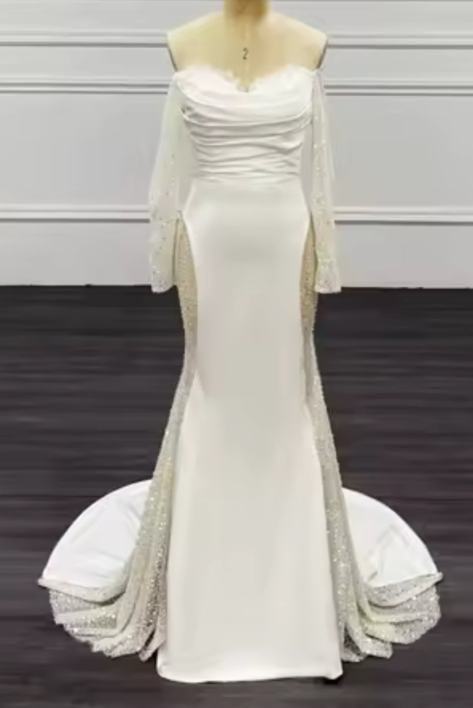 NEW $895 Time and Lace Elegant White Off-Shoulder Gown