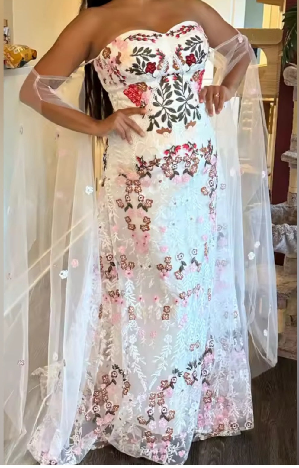 NEW $898 Fiona Whimsical Boho Floral Strapless Gown