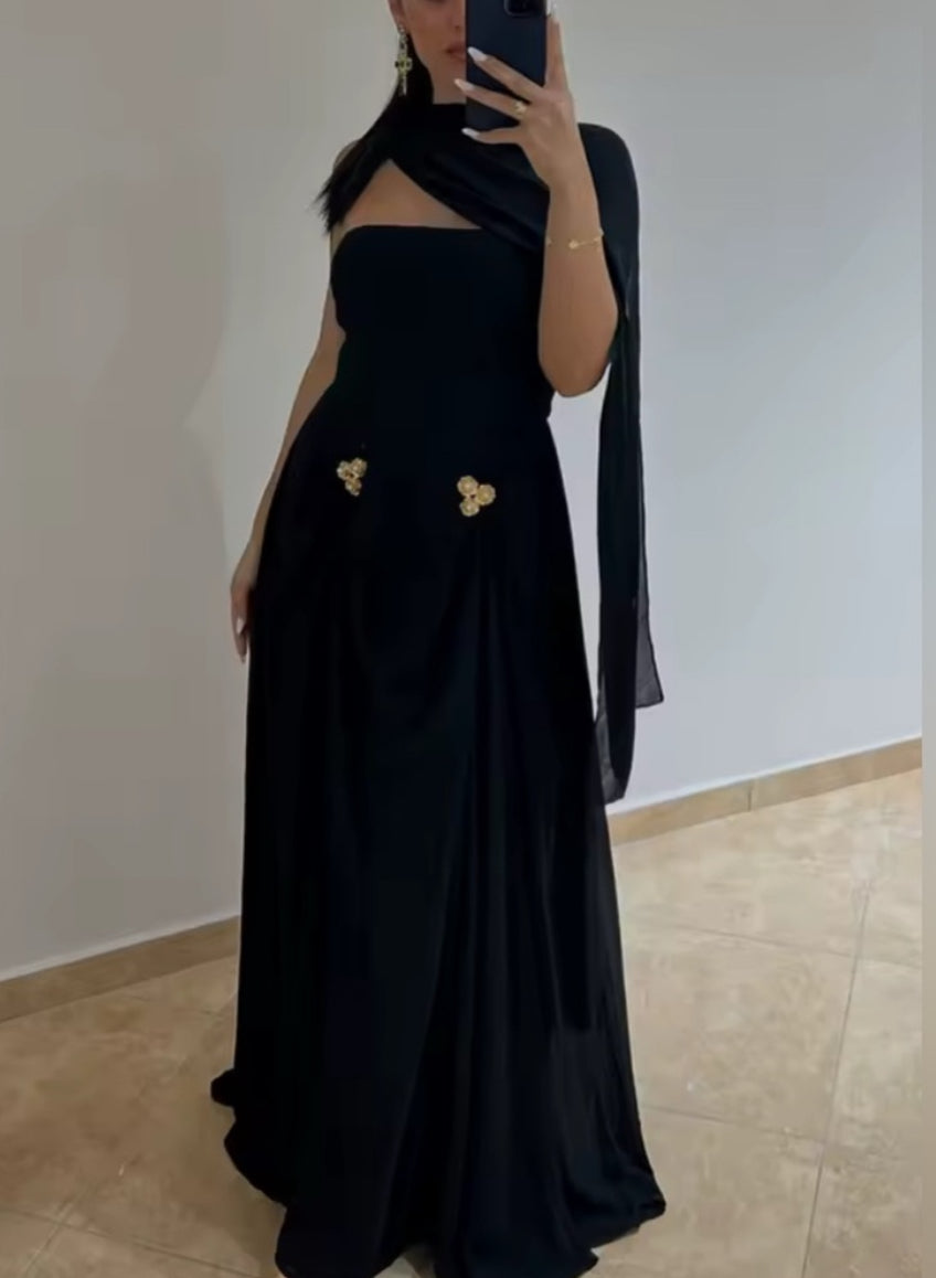 NEW $498 Melina Elegant Black Evening Gown