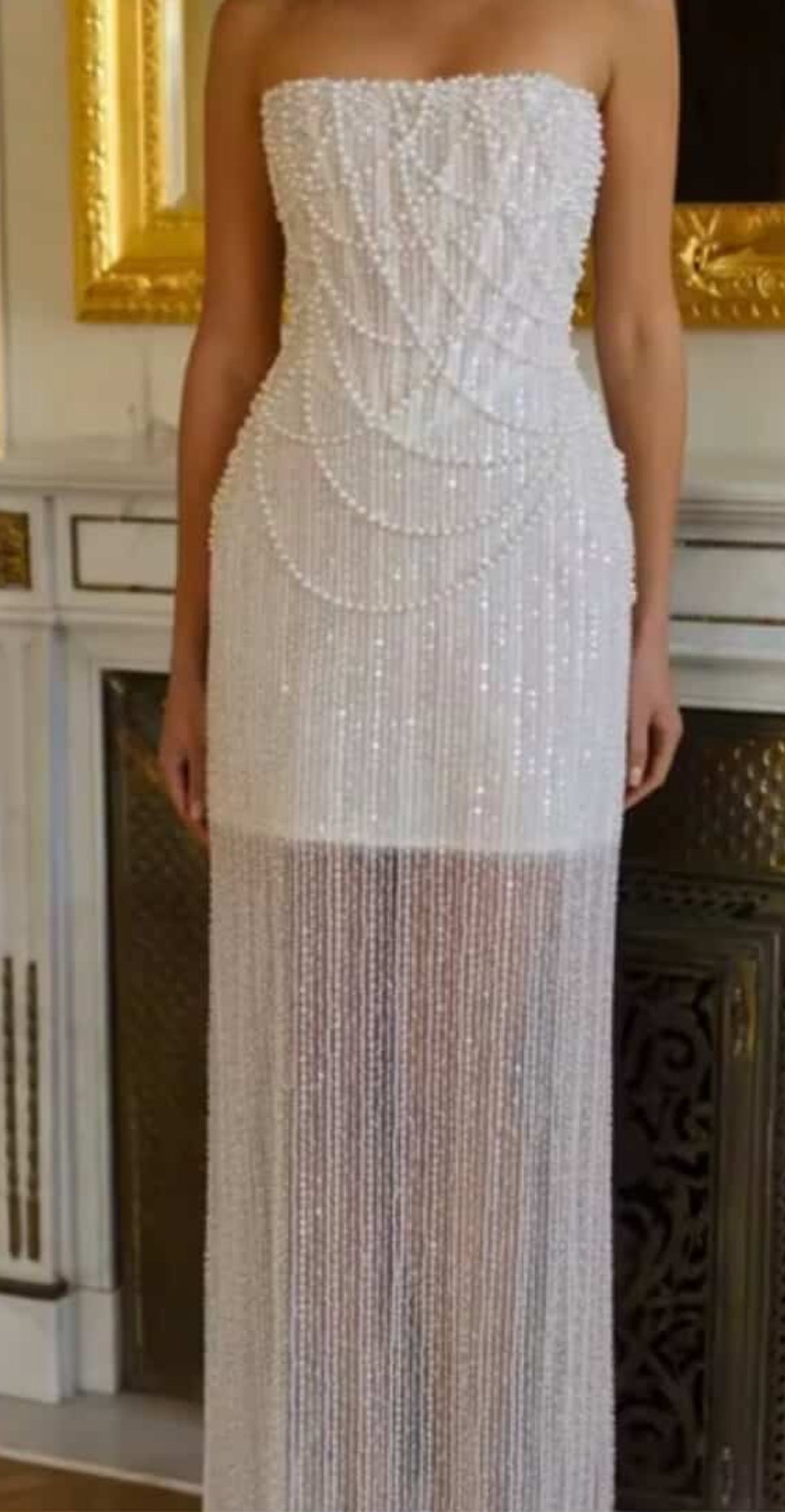 NEW $685 Old Hollywood Beaded Strapless White Dress