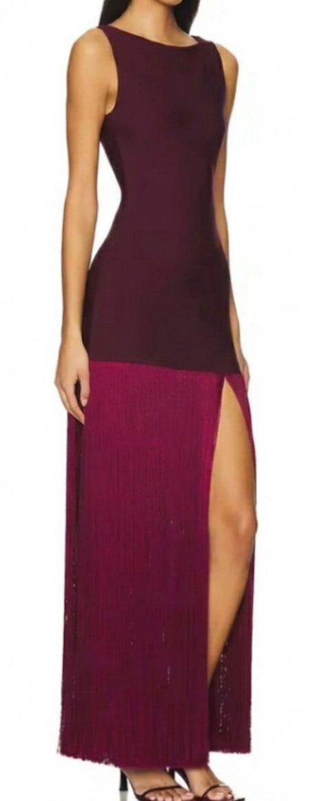 NEW $368 Belle in Burgundy Fringe Maxi Dress