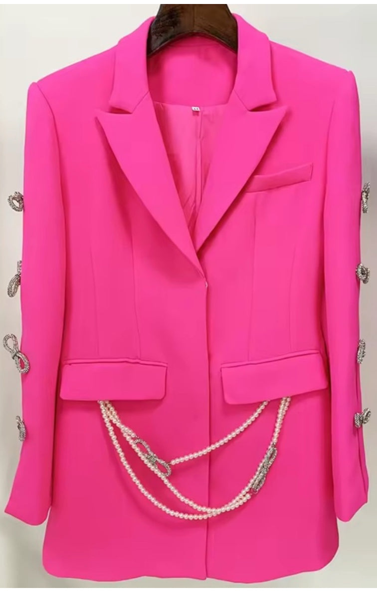 NEW $198 Lea Crystal Bow Cut out Pink Viral Blazer