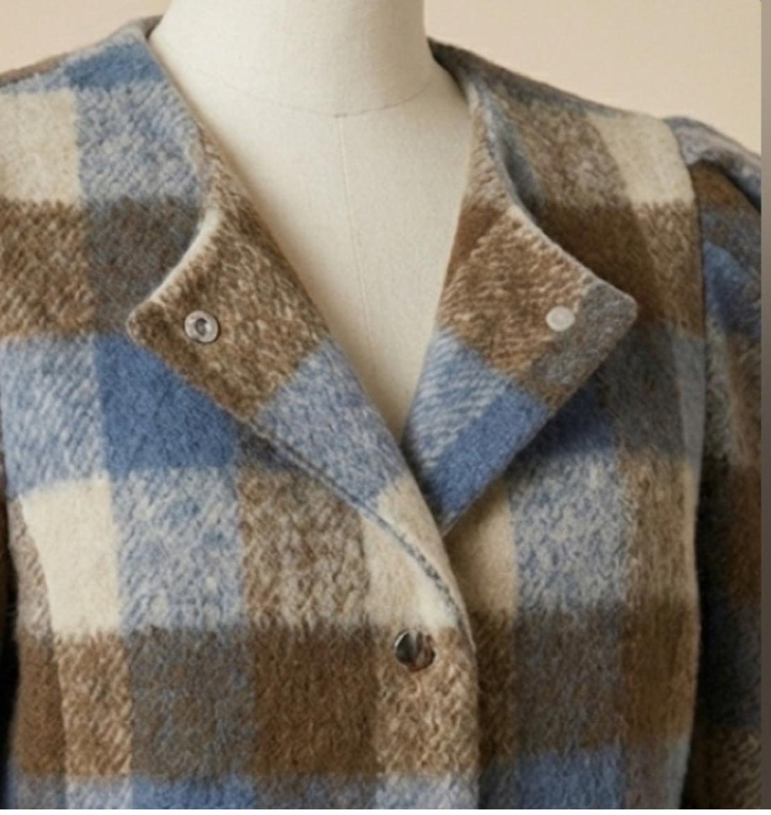 NEW $98 Olivia Plaid Puff Sleeve Jacket