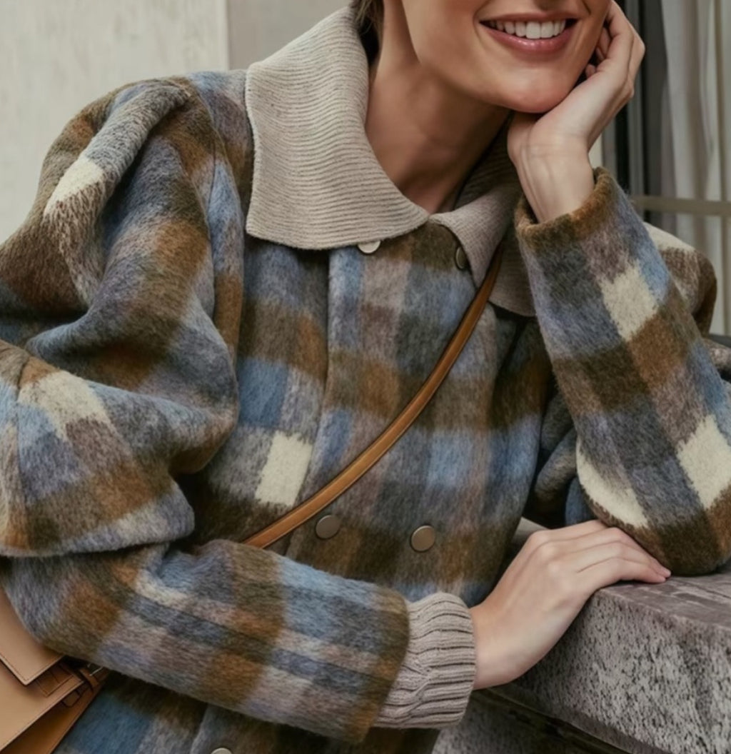 NEW $98 Olivia Plaid Puff Sleeve Jacket