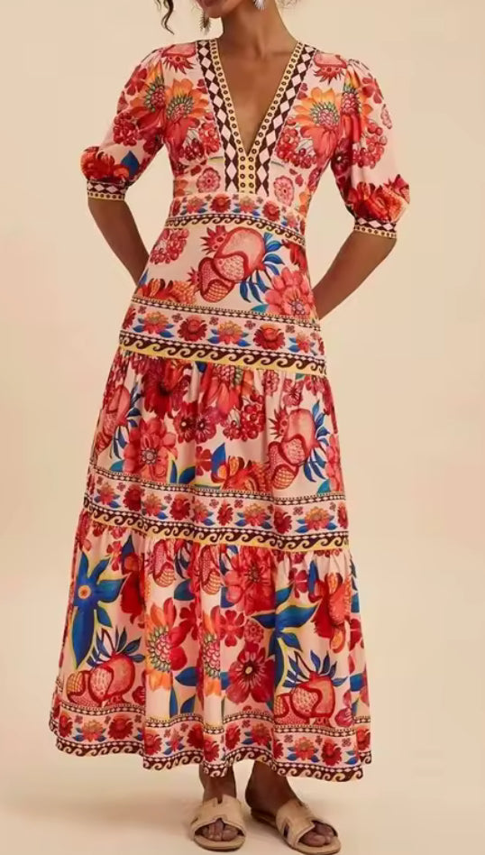 NEW $125 Rio V-Neck Maxi Dress in Pink and Red