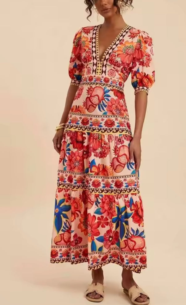 NEW $125 Rio V-Neck Maxi Dress in Pink and Red